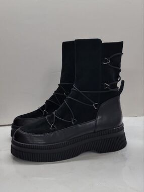 Marc Cain Chunky Leather Black Platform Ankle Boots Size 38 Us 8